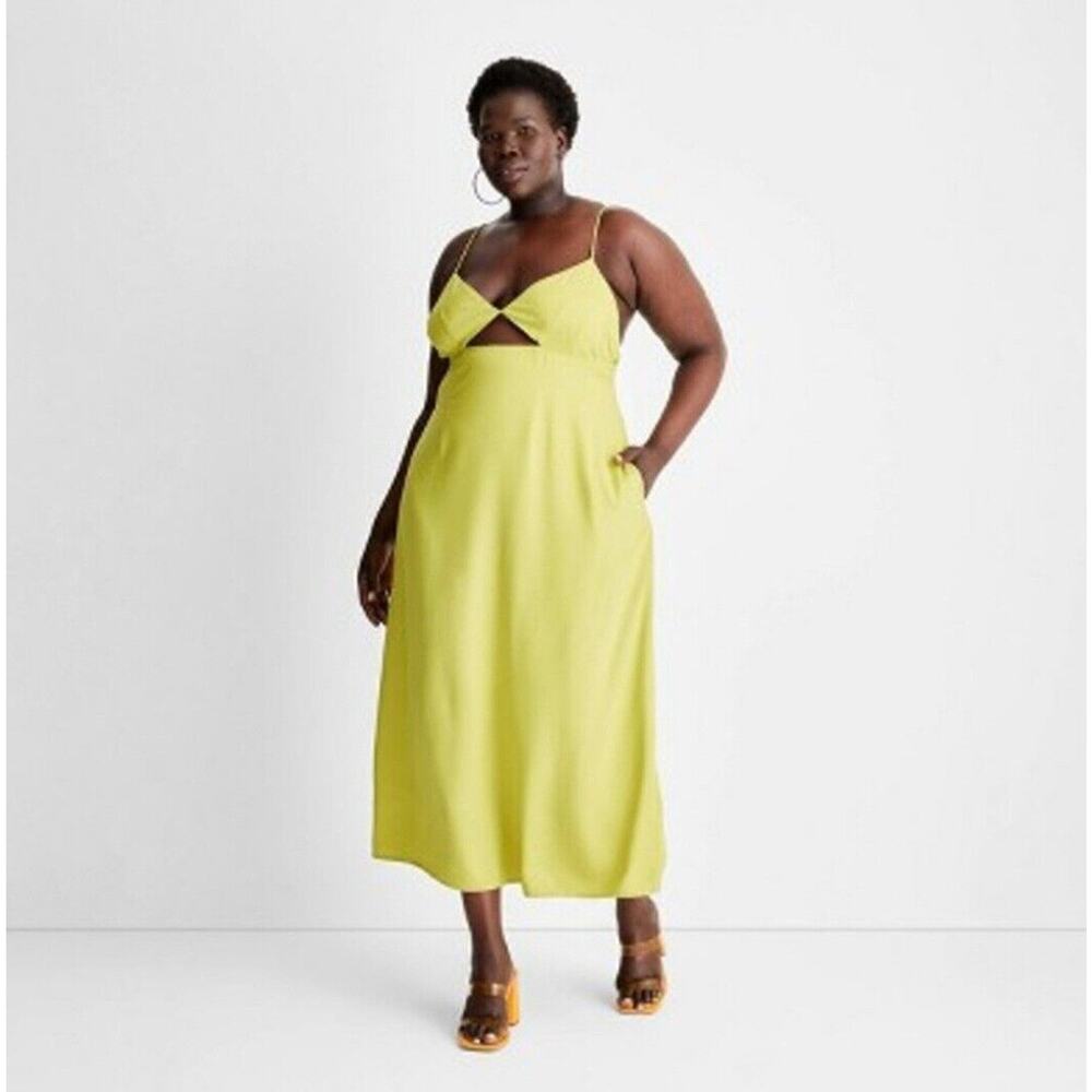Cutout Spaghetti-Strap Midi Dress in Lime Green